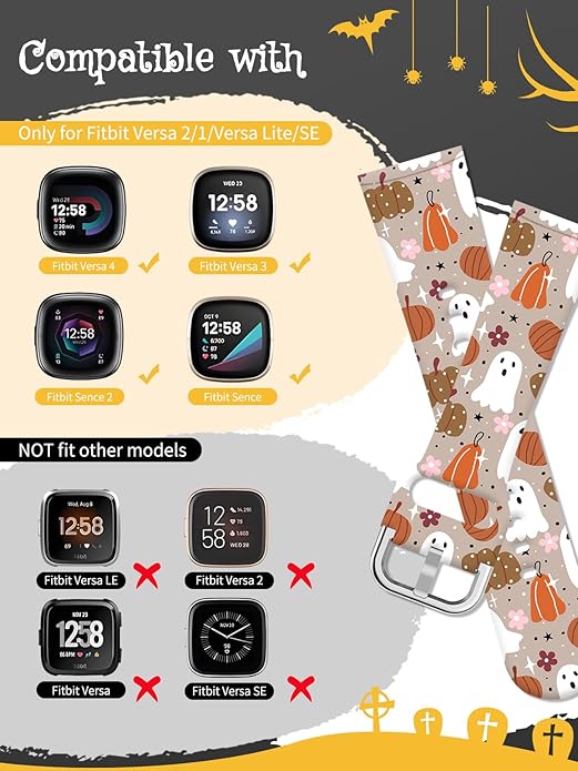 Watbro Halloween Holiday Band Compatible with Fitbit Versa 3 / Sense/Fitbit Versa 4 / Sense 2 Bands for Women Men,Soft Silicone Cute Sport Pumpkin Strap