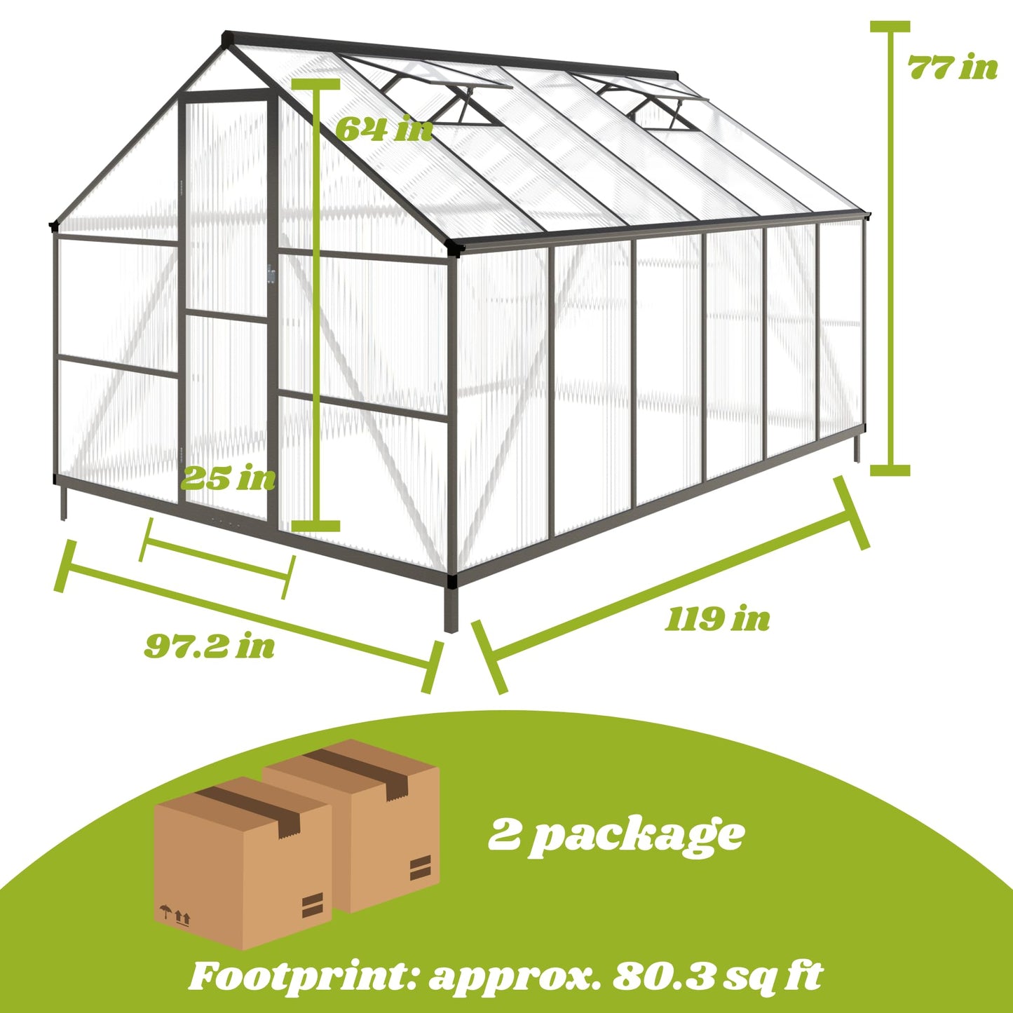 8X 10 FT Greenhouses for Outdoors, Polycarbonate Greenhouse with PC Panels, Greenhouses for Outdoors for Yard, Garden, Hobby, Dark Gray