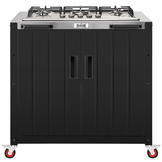 Feasto Gas Grill, Movable Outdoor Gas Stove Stainless Steel Top with Cabinet, 5 Burners with 36,200 BTUs, Outdoor Propane Grill for Outdoor Cooking, Ideal for Lawn & Garden, L35.4 x W24