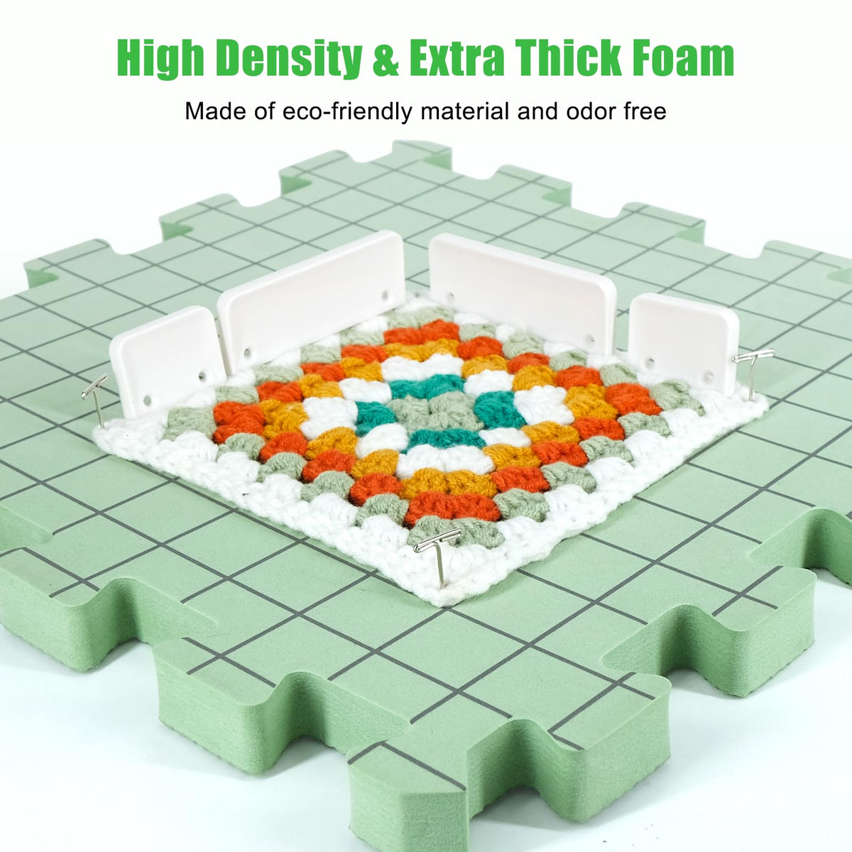 9 PCS Knitting Mats, 0.75in Thick Blocking Board for Crocheting, 12 in Standard Mats for Wet and Steam Blocking (Green)