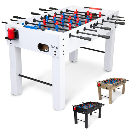 GoSports 54 Inch Full Size Foosball Table - White Finish - Includes 4 Balls and 2 Cup Holders
