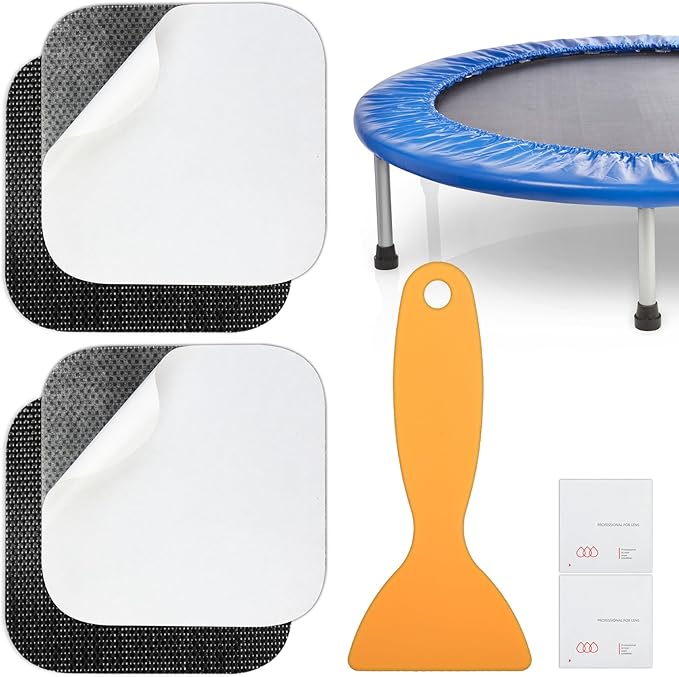 4pcs Self-Adhesive Trampoline Patch Mat Repair Kit, Square Patches Accessories for Holes or Tears in Trampoline Mats Heavy Duty