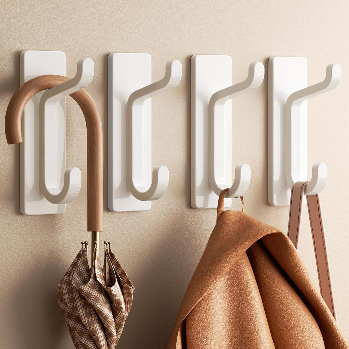Pickpiff Wall Hooks - 13LB Strong Adhesive Coat & Towel Hangers | White 4-Pack for Easy Organization