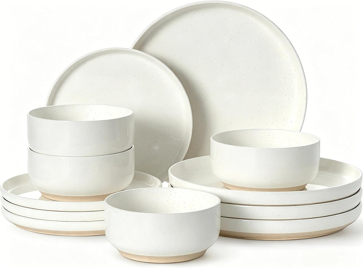 Skiennix Dinnerware Set - 12-Piece Ceramic Plates & Bowls Set for 4 | Scratch Resistant, Microwave & Dishwasher Safe, Cream White