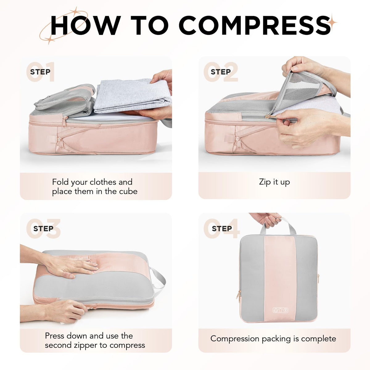 6 Set Compression Packing Cubes for Travel Essentials,Compressible Expandable Packing Cubes for Suitcase,OlarHike Luggage Organizer Bags for Travel,Handy Helper for Organizing Clothes(Beige)