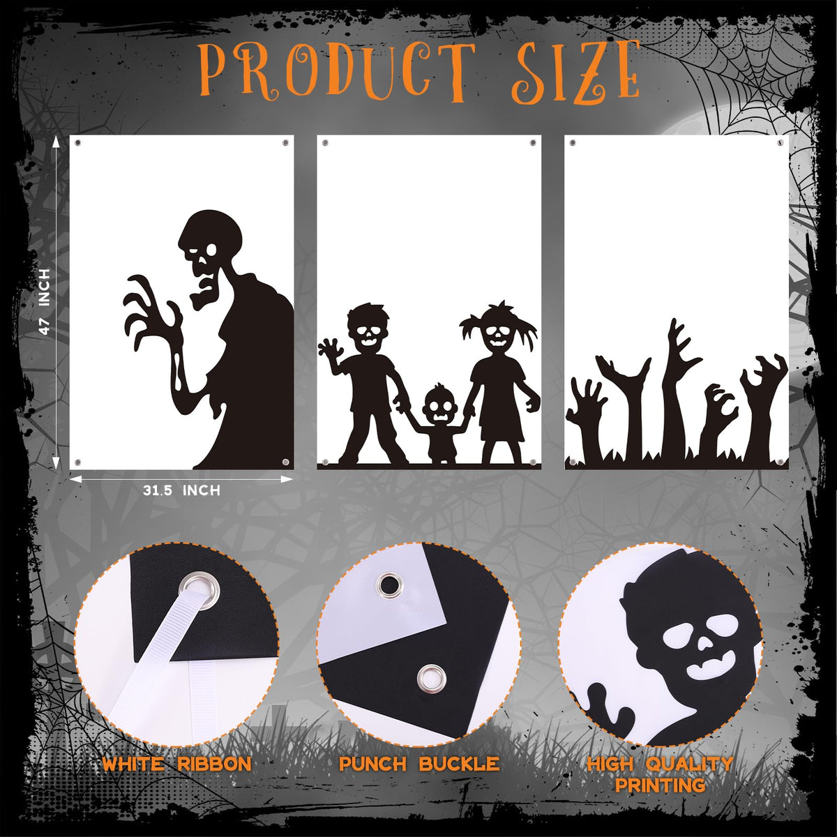 FYSUIMU 3Pcs Halloween Window Decor Large Scary Clings Fabric Decoration 47 x 31.5 Inch Black Zombie Arm Spooky Monster Window Silhouette Cover for Wall Garage Home Indoor Outdoor Trick or Treat Party