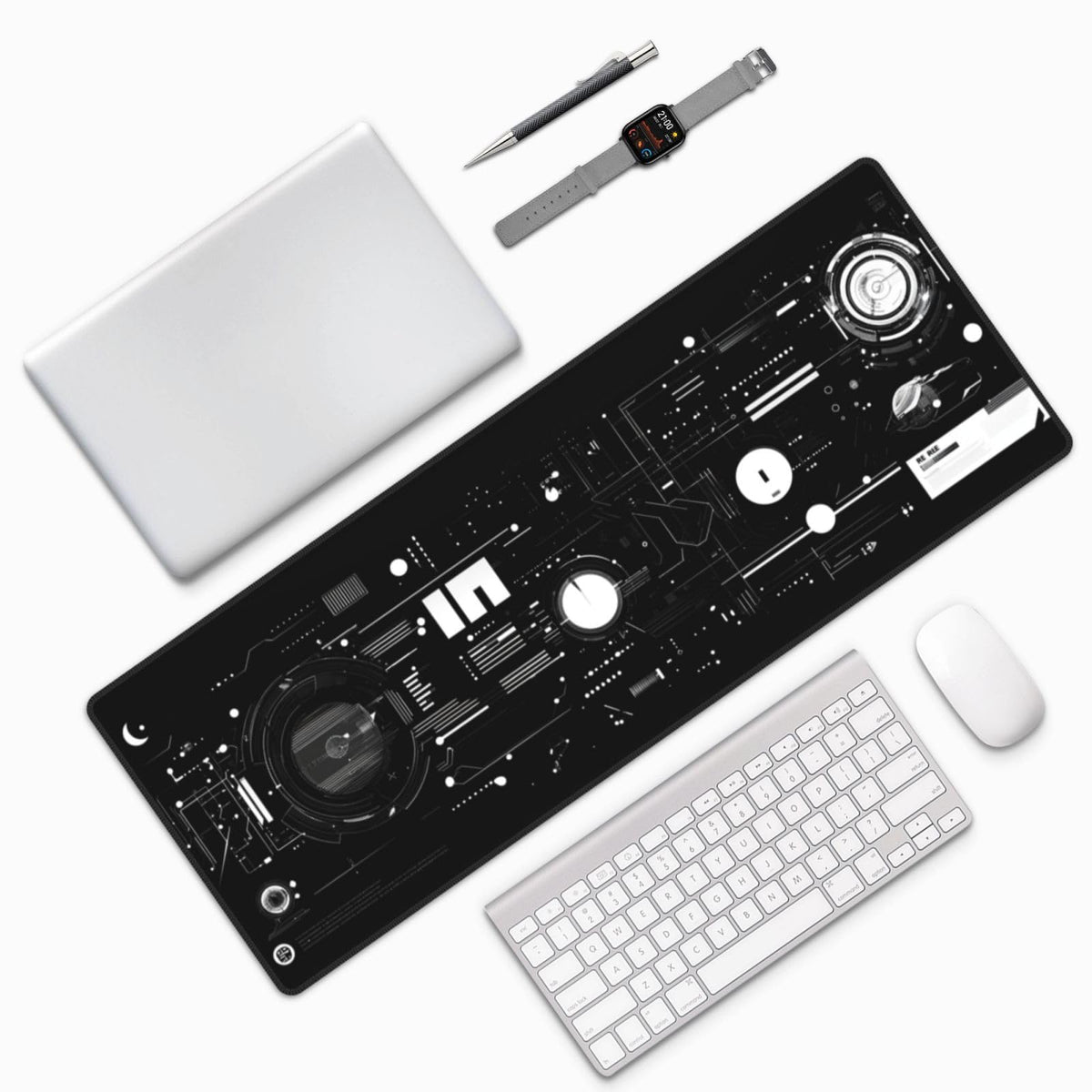 Mechanical Mouse Pad 31.5 X 11.8 Inch Big Desk Rubber Base Stitched Edges Keyboard Pad Spaceship XXL Mouse Mat for Home Game and Office