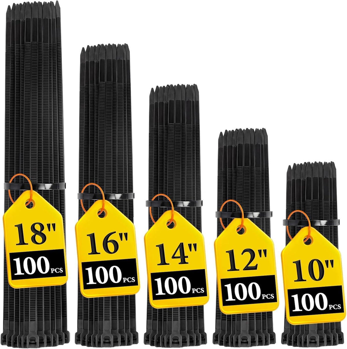 FYXHHOT Size,10+12+14+16+18 Inch,120 LBS Outdoor500 Pack Zip Ties Assorted Tensile Strength Heavy Duty Cable Wire Ties