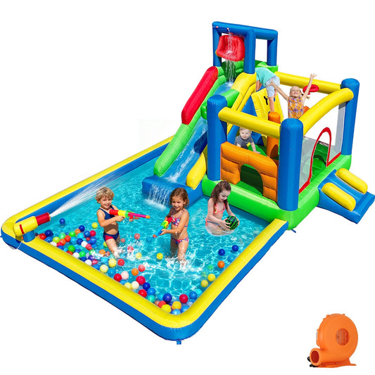 Umbalir 14.3x13.5FT Giant Inflatable Water Slide & Bounce House, 10-in-1 Water Park with Big Splash Pool, Long Slide, Secret Tunnel & Crawl-Through, Kids Backyard Bouncy Castle, Blower Included