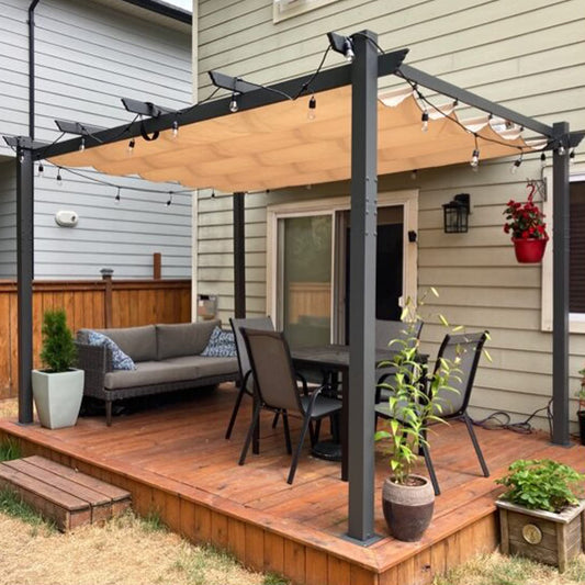 PURPLE LEAF 10' X 13' Outdoor Retractable Pergola with Sun Shade Canopy Patio Metal Shelter for Garden Porch Beach Pavilion Grill Gazebo Modern Yard Grape Trellis Pergola, Beige