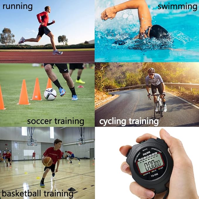 Stopwatch Timer Lap Split Digital Stopwatch with Clock Calendar Alarm, Large Display Stop Watch for Sports Kids Coaches Swimming Running