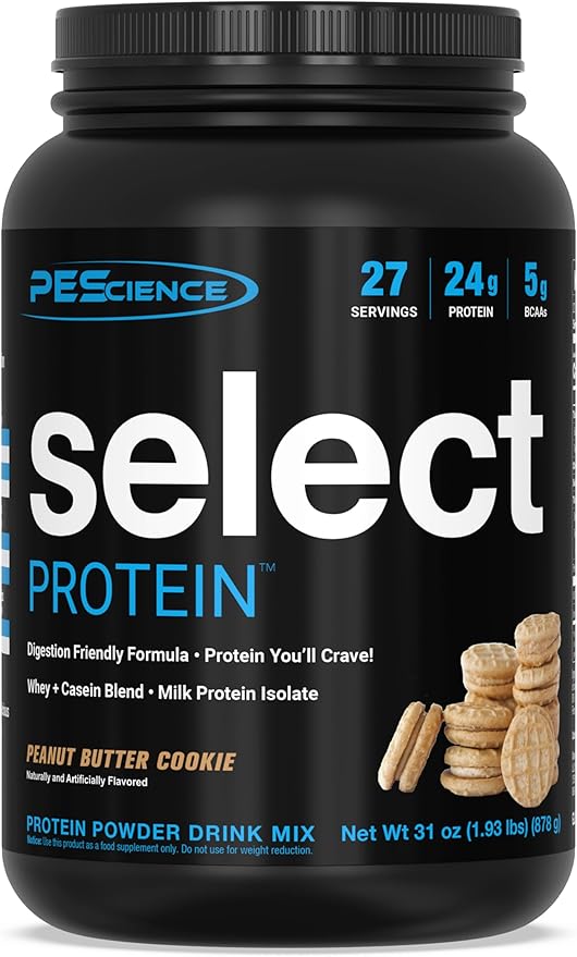 PEScience Select Protein Powder, Whey and Casein Blend, Clean Protein Powder for Women and Men, Low Calorie, Low Carb, Keto Friendly, Gluten Free - Peanut Butter Cookie - 27 Servings