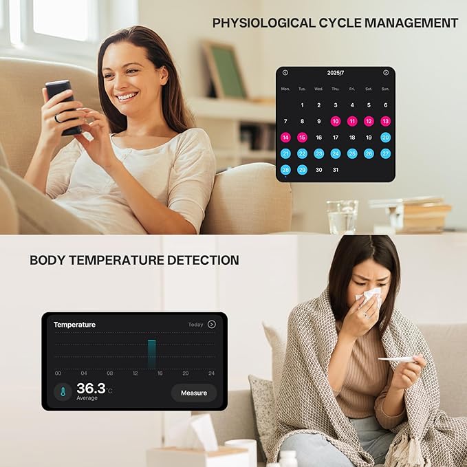 Smart Ring with Vibration Alerts, health tracker ring with Body Temperature Monitor, Heart Rate, Sleep & Fitness Tracking, Waterproof Activity Ring for Men & Women, No App Fees (Rose Gold, 7#)