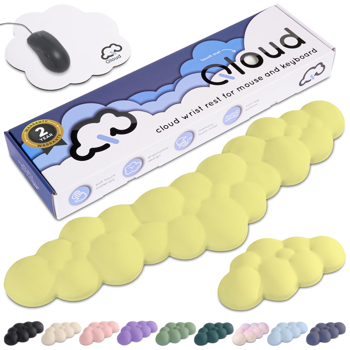 Create-ables Qloud Cloud Wrist Rest Keyboard Wrist Rest for Computer Keyboard Pad, Cloud Keyboard Wrist Rest, Wrist Pad for Keyboard, Memory Foam, Non Slip Base, Comes with Mouse Pad - Yellow