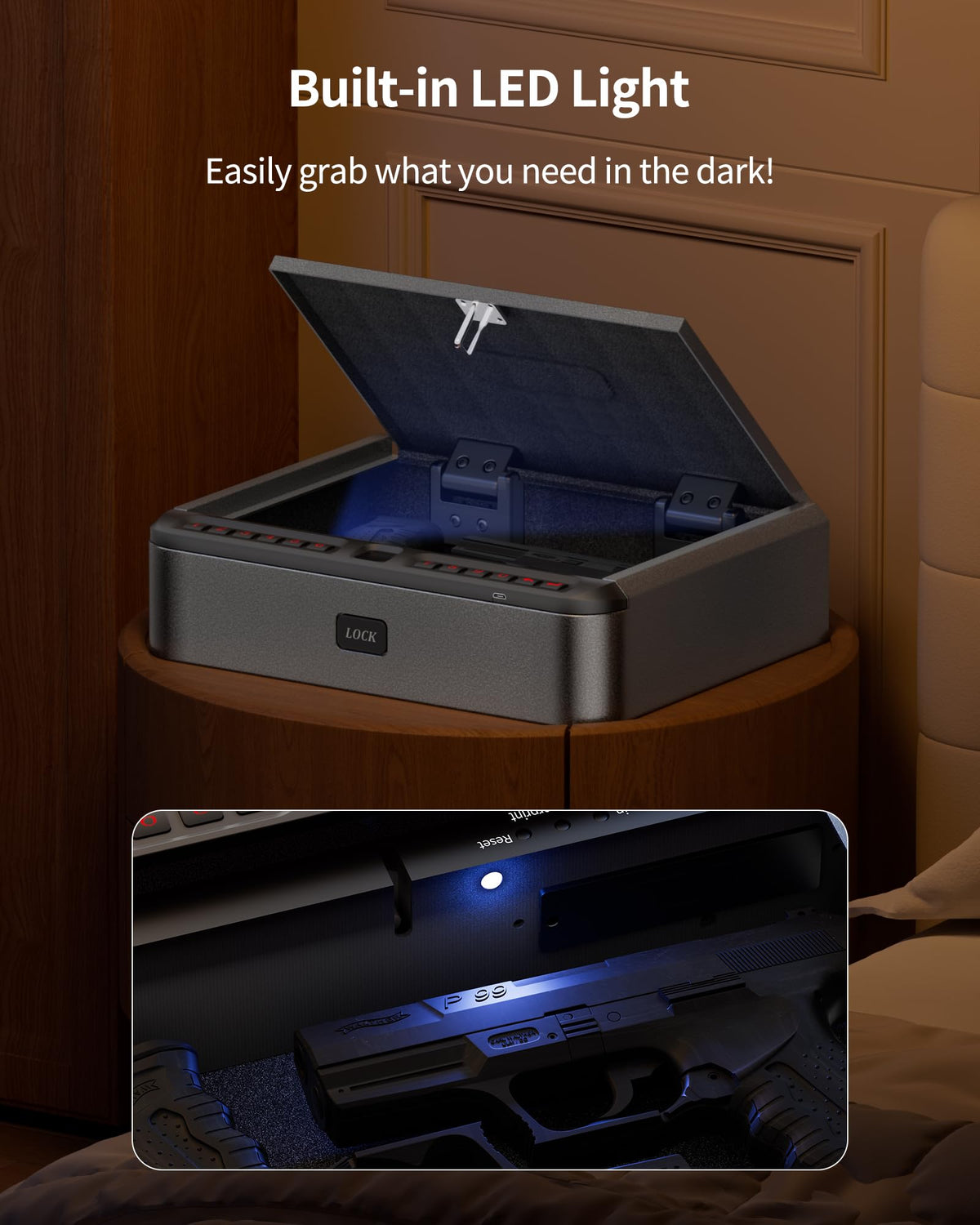 BILLCONCH Gun Safe for Handgun - Biometric Gun Safe 4 Ways Quick Access with Fingerprint/Full-digital Keypad/Key/APP Lock Handgun Pistol Safe for Nightstand Bedside Home