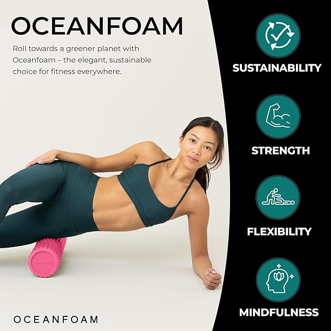 Oceanfoam Tidal Roller - Hot Pink - Muscle Massage Foam Roller for Back Pain & Stretching - Firm and Ergonomic Wide Wave Textured - Yoga, Athletics, & Wellness - Full Size, 20" x 5"