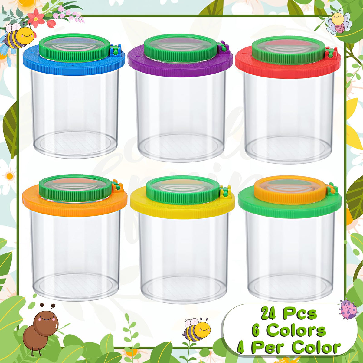 Coopay 24 Pcs Insect Bug Viewer for Kids - Bug Jars, Critter Insect Cage, Bug Container, Bug Catcher, Magnifying Insect Box for Children, Kids Science Nature Exploration Collecting Kit