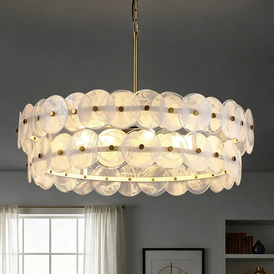 APBEAMLighting 30.3'' Cloud Glass Chandelier Modern, Gold Chandeliers Elegant, Dimmable 8-Light Pendant Ceiling Light Fixture for Girls Room Bedroom Dining Living Room Foyer Kitchen Entryway