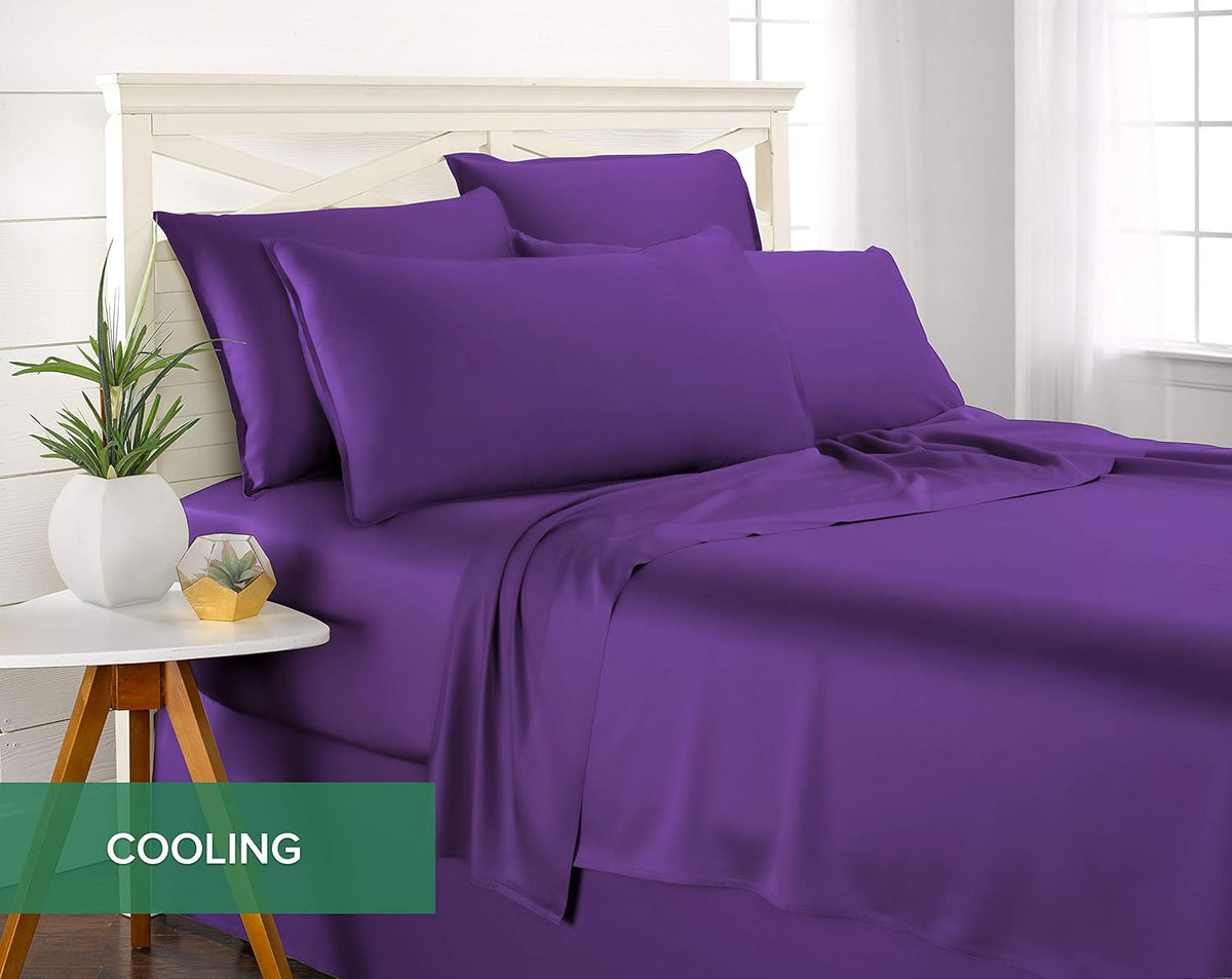 Pure Bamboo Twin Sheet Set - 100% Organic Viscose, Luxuriously Soft & Cooling, Double Stitching | Purple