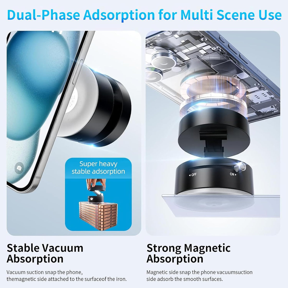 Belcompany 16/15/14/13/12 Vacuum Magnetic Suction Phone Holder, Car Suction Cup Phone Mount Stand, Foldable