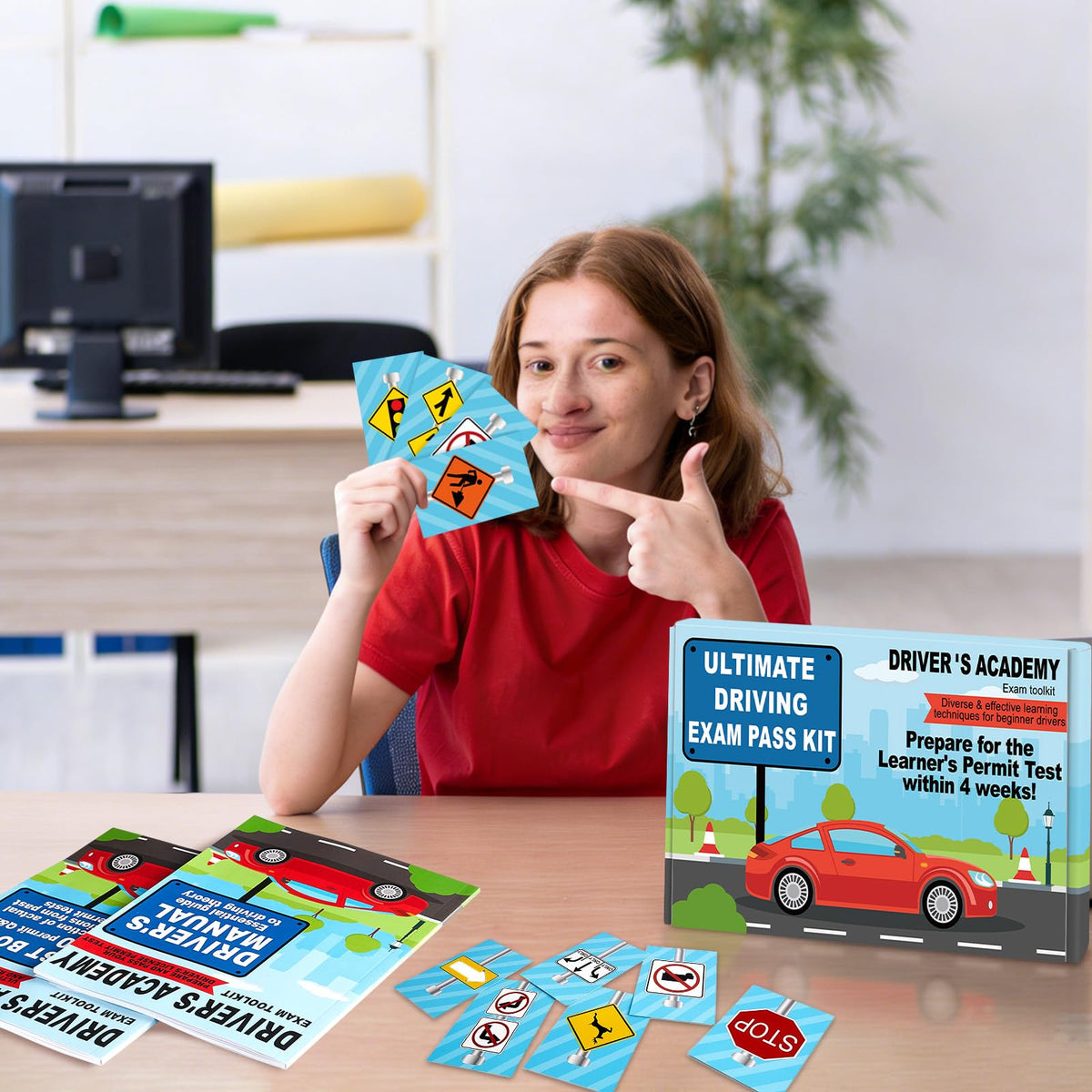 Driver's Academy Exam Toolkit Driving Exam Pass Kit Includes Driver's Manual, Test Book and 60 Double-Sided Road Signs Flashcards for Drivers License Test Prep Teens Boys Girls New Drivers Gift