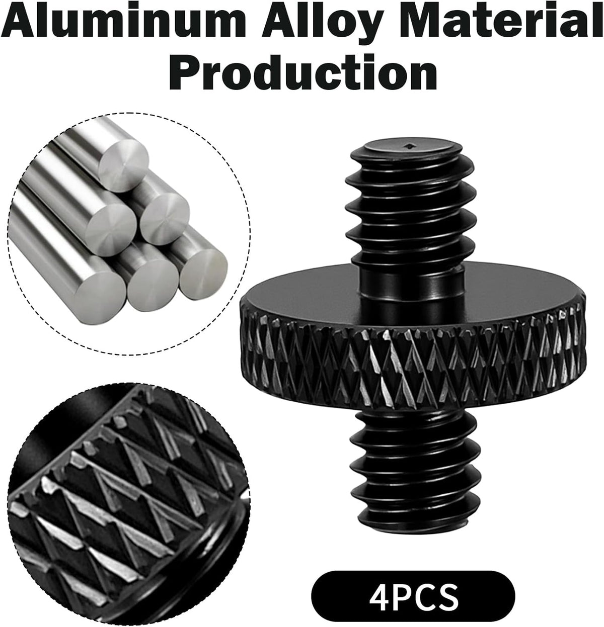 Thrymme 4 1/4" 1/4" Pcs Camera Tripod Screw, Male to Male Threaded Tripod Screw Tripods Nut Connectors, Double Sided