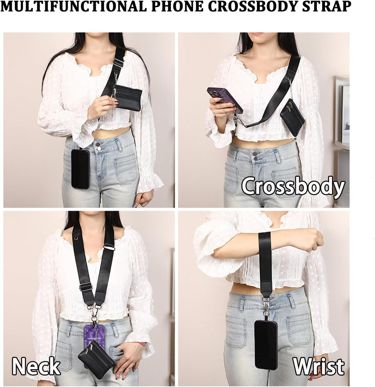 Adjustable Crossbody Phone Holder for Women - Stylish Pouch with Zipper