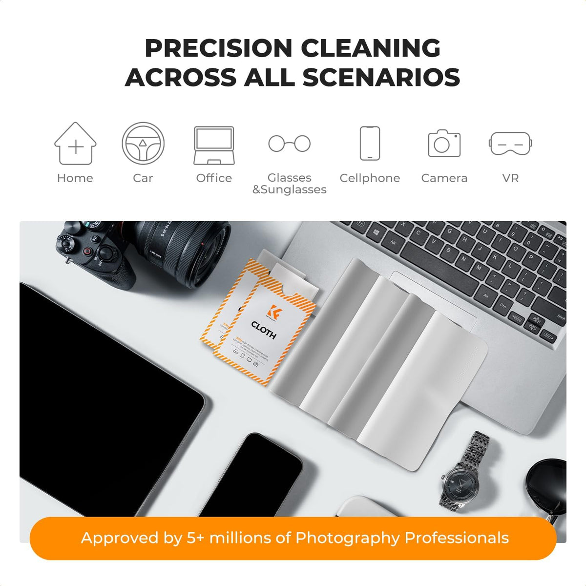 2 Pack Headset, K&F CONCEPT Lens Cleaning Cloth | Microfiber Cleaning Cloth | Glasses Cleaning Cloths | Eyeglass Lens