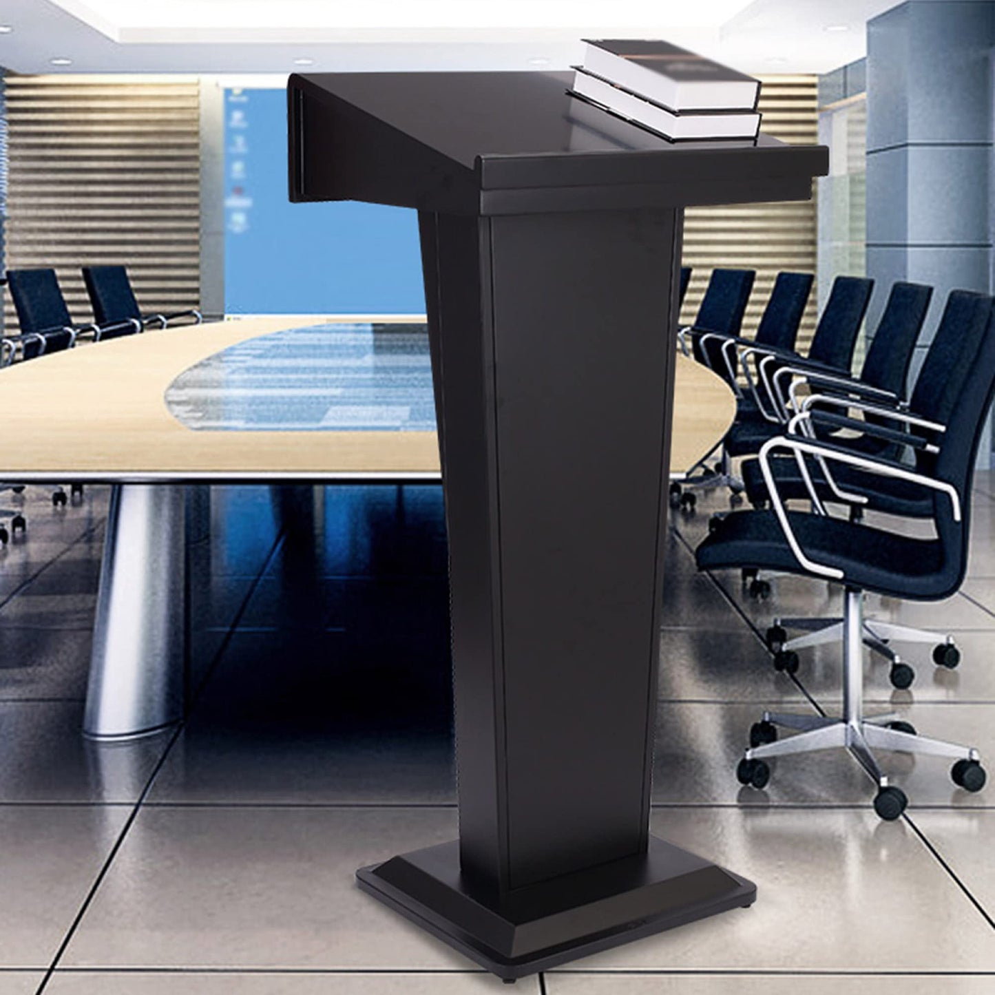 FAiruo Stand Up Lectern Podium,Tilt Design Standing Desk Host Stage Speaking Reading Table, for Classroom Conference and Auditorium/White/58x48x120cm