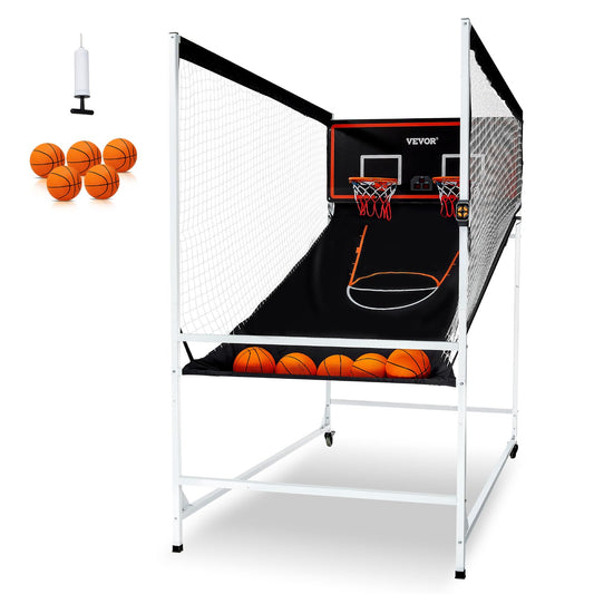 VEVOR Arcade Cage Basketball Game, 2 Player Home Dual Sport with 5 Balls, 8 Game Modes, Electronic Scoreboard, and Inflation Pump, Indoor Basketball Game for Kids, Youth Adults