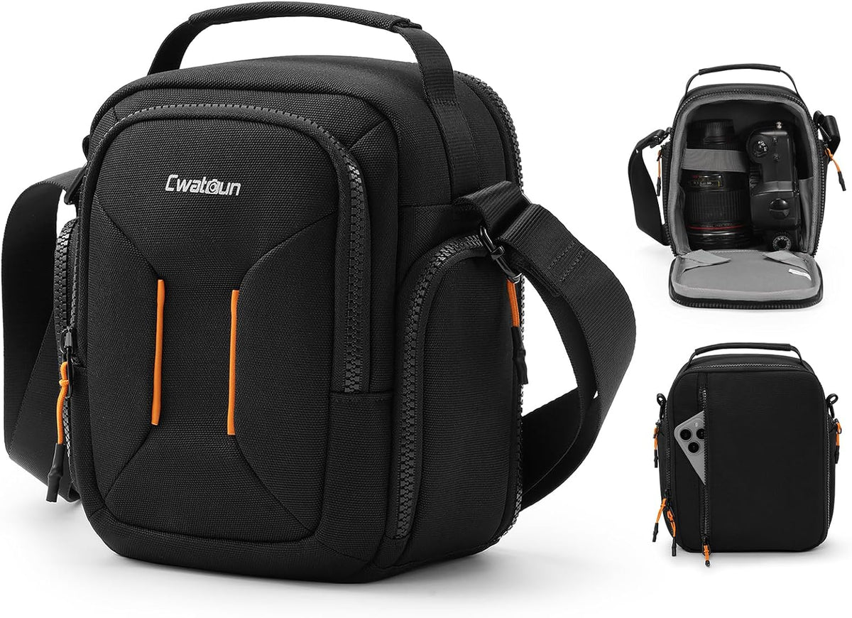 Cwatcun Campact Camera Bag Small Camera Sling Case for Canon Nikon Sony Fuji Cameras, Lens, DSLR SLR Mirrorless