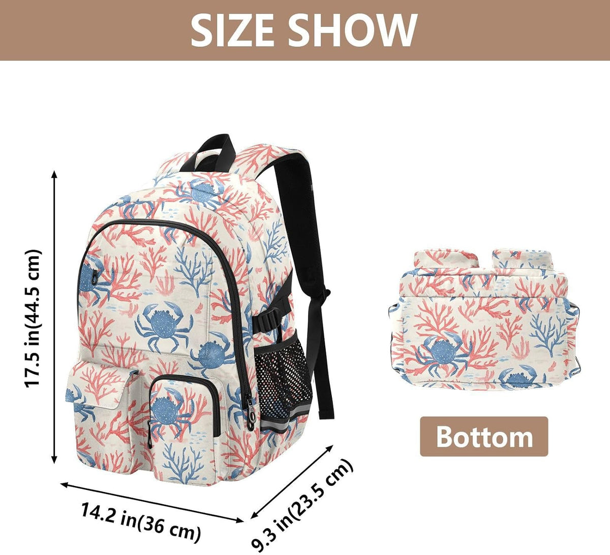 Backpack Backpack Daypack ALAZA School for Teen Girls Boys Ocean Crab Coral Kids Purse College Laptop Bookbag Casual