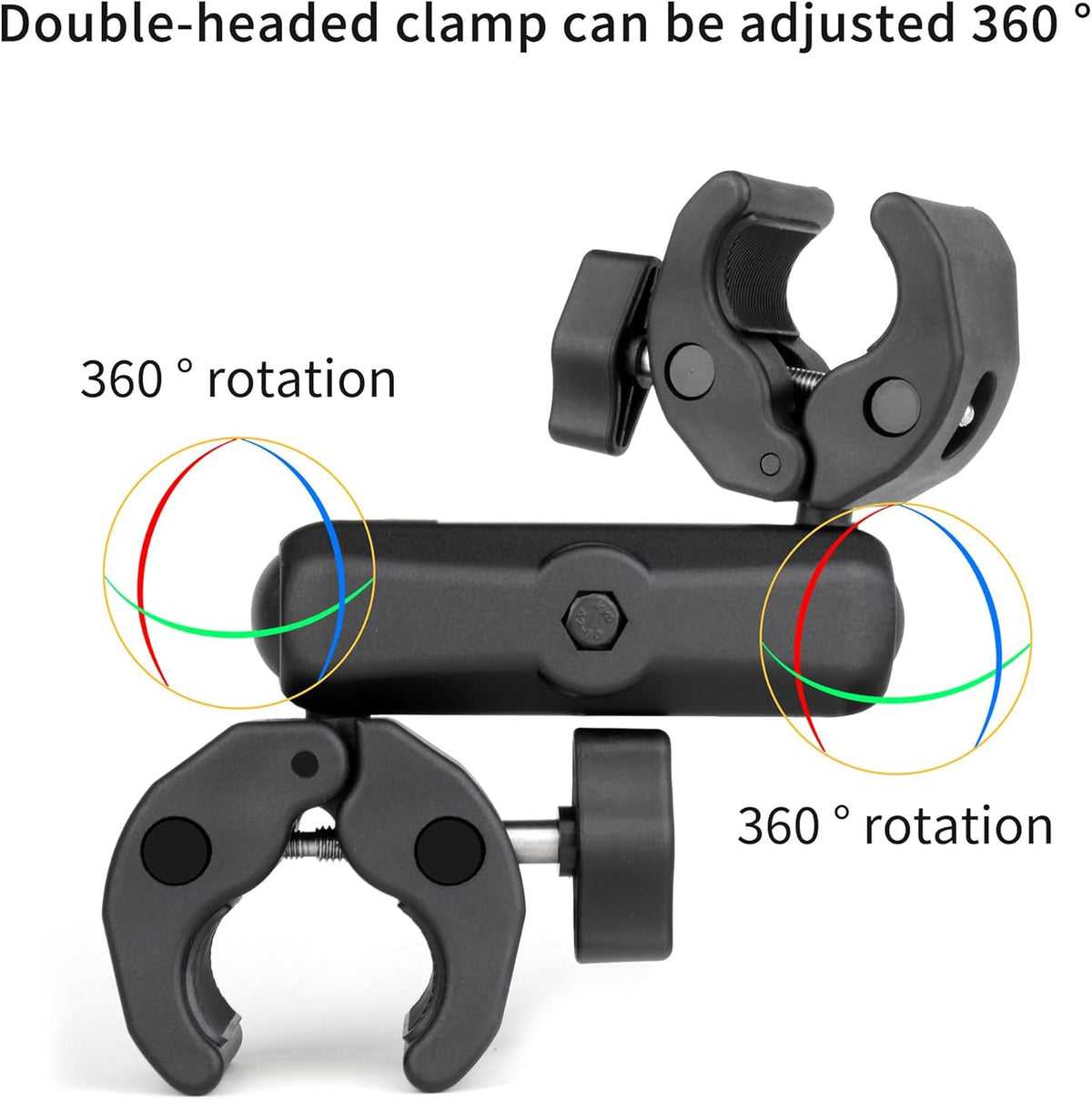 SOONSUN 360 Double Super Clamp Camera Mount, Umbrella Clamp for Chair, Desk, Stroller, Wagons, Tripod, Pole, Light