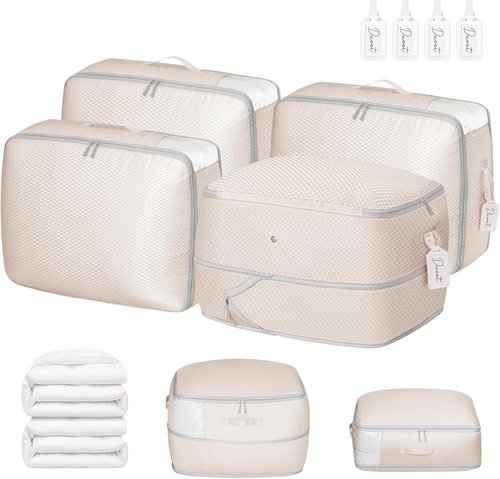 DIMJ Comforter Storage Bag 4 Pack - Blanket Storage Organizer Compression Bags, Large Capacity Ultra Space Saving Self Compression Organize for Bedding, Pillow, Duvet, Sheet Storage with Zipper Window