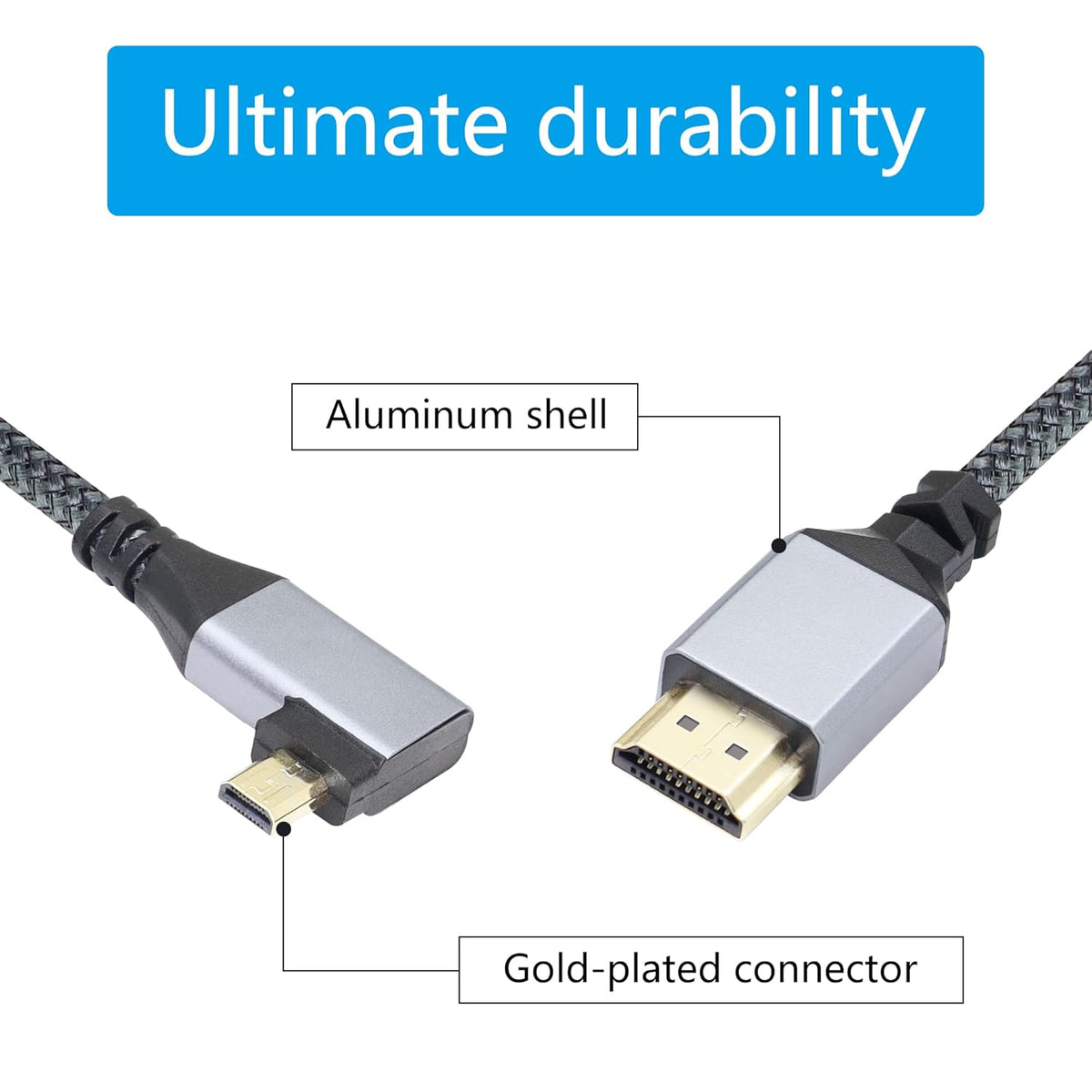 4K Cable,90 4K etc.(50cm) RIIEYOCA Micro HDTV to HDTV Adapter Degree Left Angle Micro hdtvMale to hdtvMale Aluminum