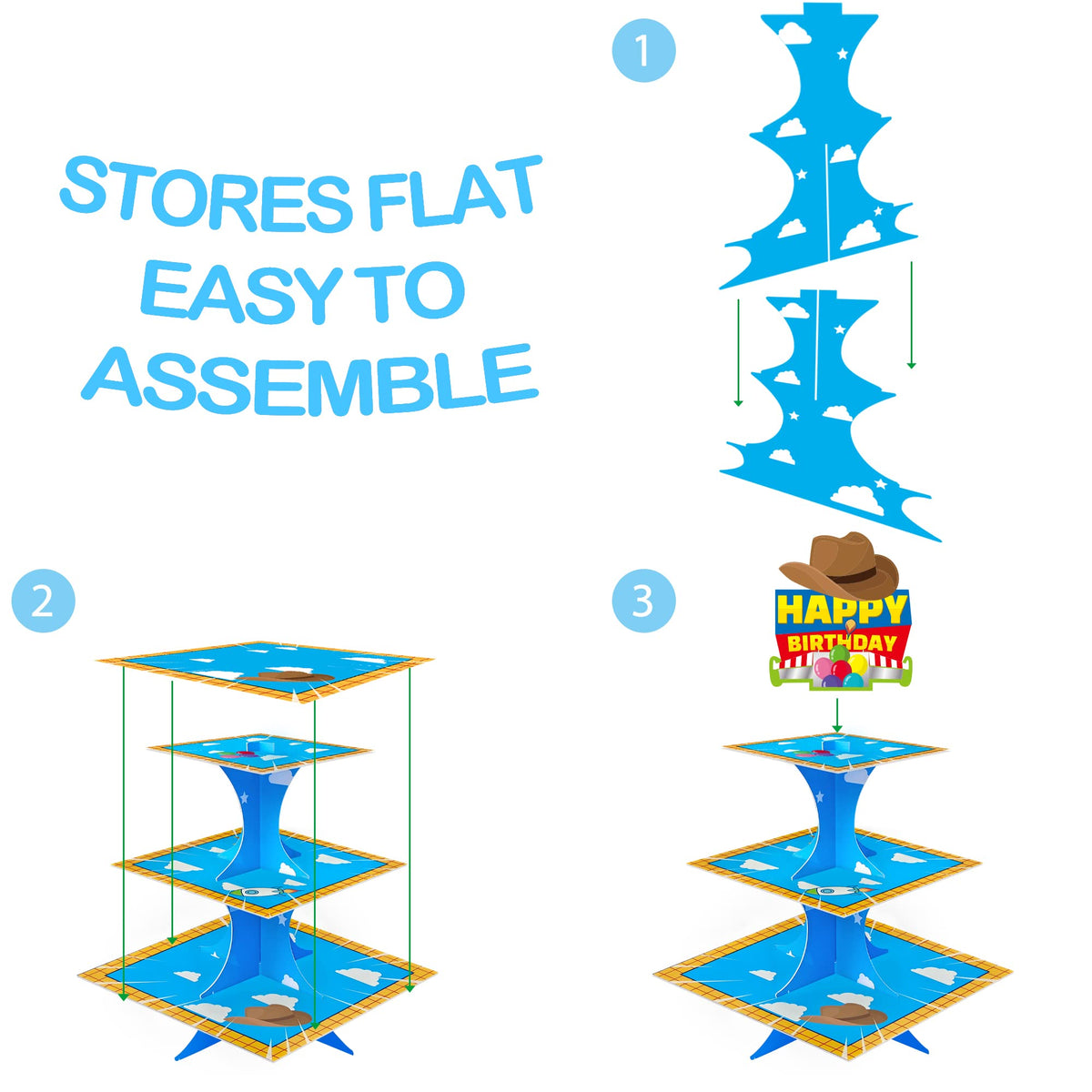 Nabenkalu 3-Tier Cartoon Story cupcake stand 2 Sets Cardboard Cake Stand Dessert Tower Holder for toy theme Birthday Decoration Baby Shower Party Supplies