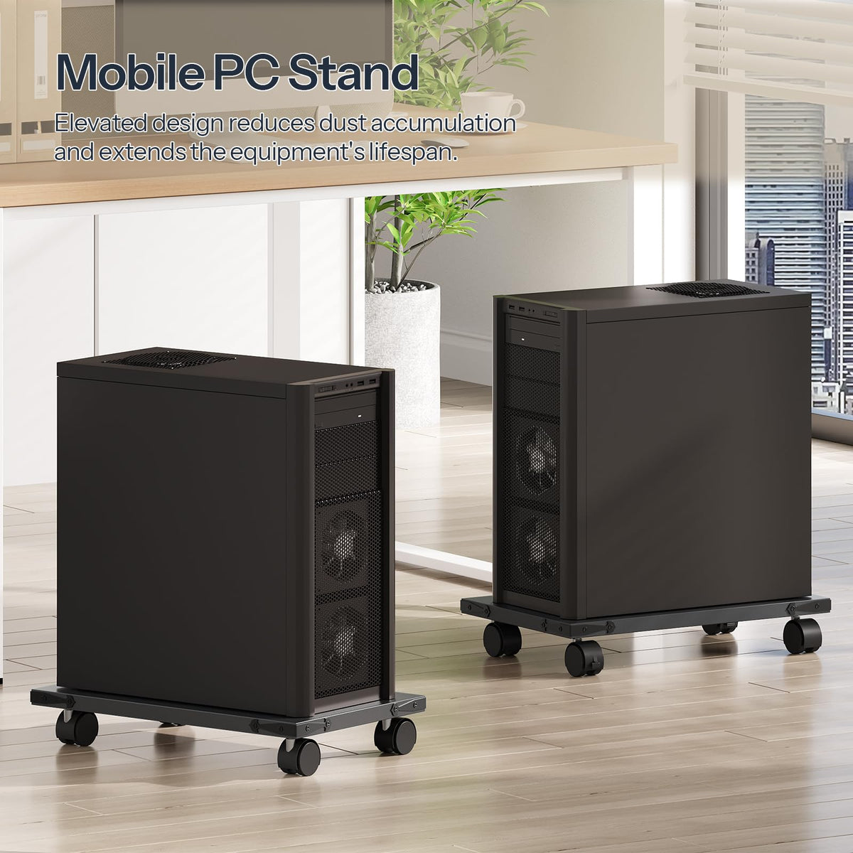 HOOBRO Computer Desk and Mobile PC Stand Bundle, Home Office Desk with Power Outlet, Ventilated Computer Tower Stand, BF41UDN01-BB46CJ01