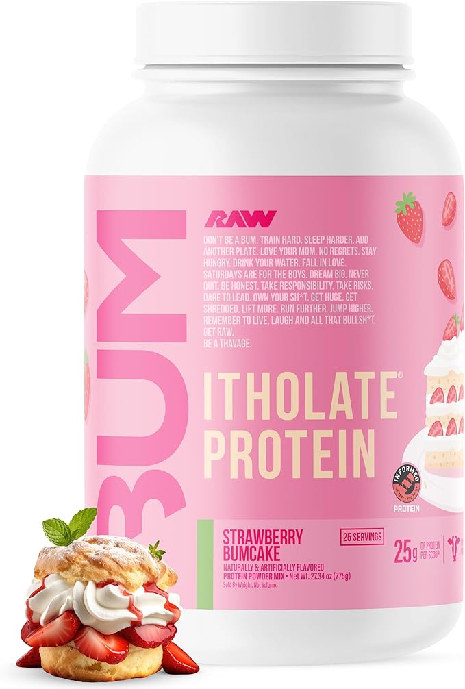 RAW Whey Isolate Protein Powder, Strawberry BumCake (CBUM Itholate Protein) - 100% Grass-Fed Sports Nutrition Powder for Muscle Growth & Recovery - Low-Fat, Low Carb, Naturally Flavored - 25 Servings