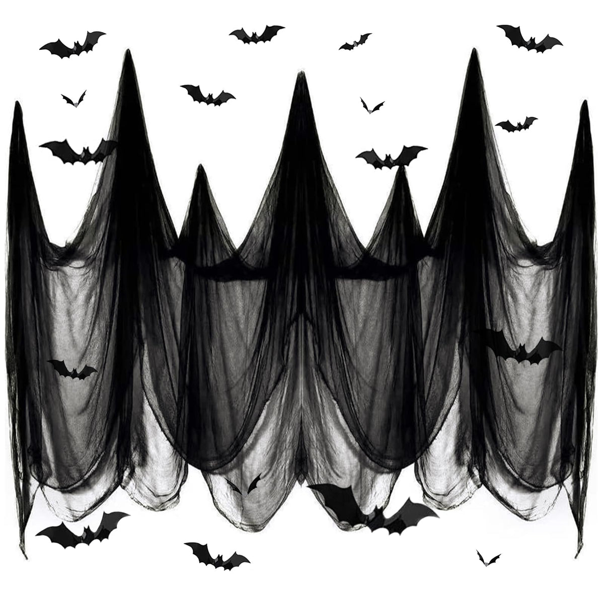 SHIYOUO 400" x 85" Halloween Black Creepy Cloth, Large Size Spooky Gauze Fabric, Halloween Scary Decoration for Haunted Houses Party Supplies Indoor Outdoor-Black 400" x 85"