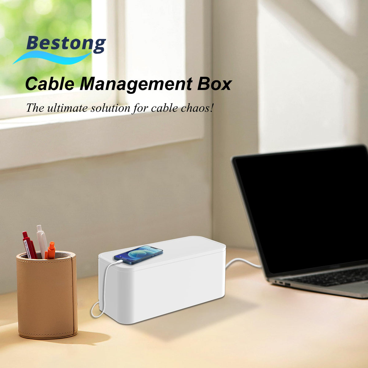 Power Strip Cover Box - Hide Power Strip for TVs and Computers, Electrically Safe Cord Organizer Box, Cord Box Crafted from Durable ABS Material (2pack,White)