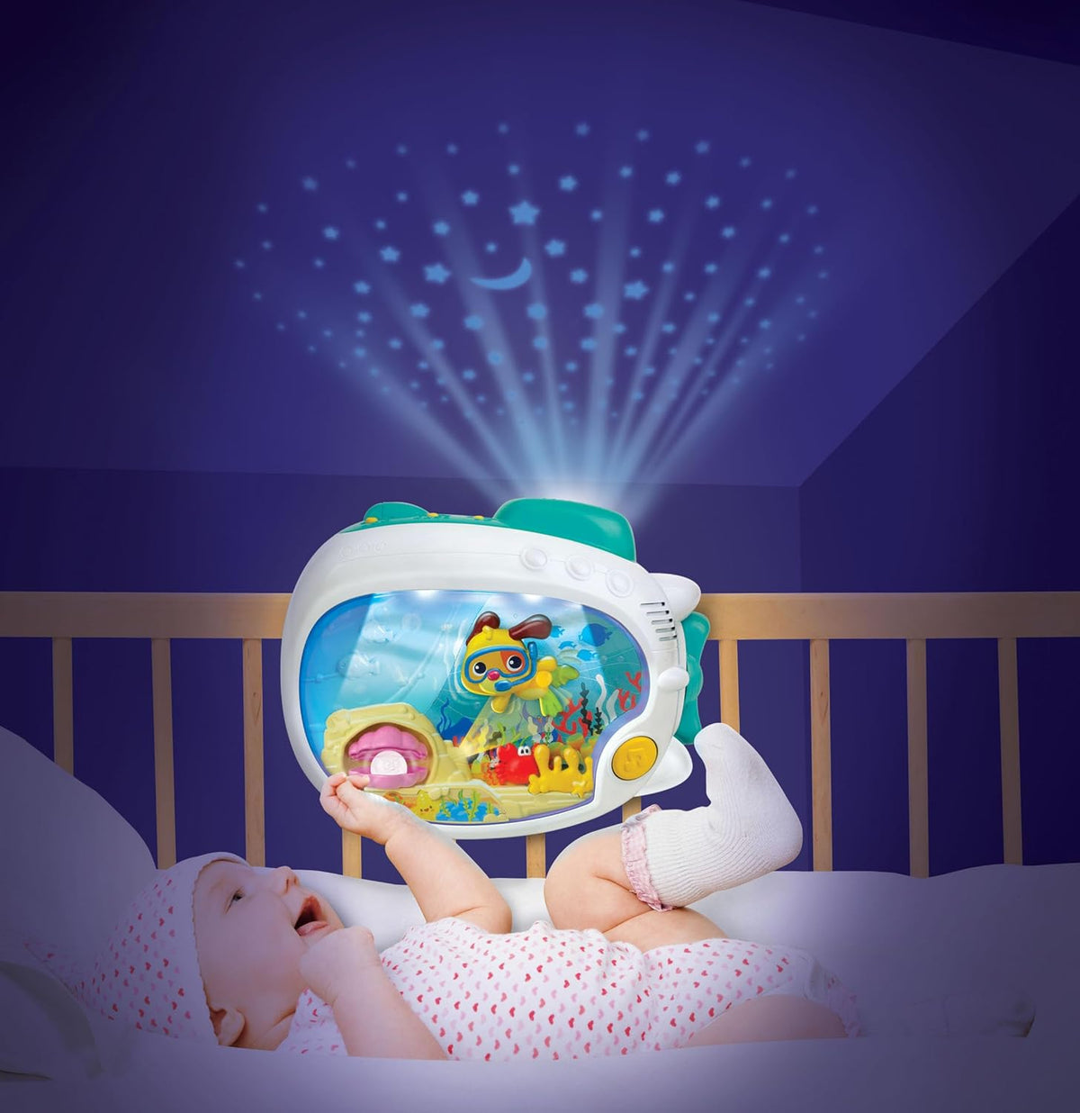Winfun 3-in-1 Soothing Seas Nightlight - Music Box Projector with Calming Lullabies for Babies | Attachable to Crib or Tabletop