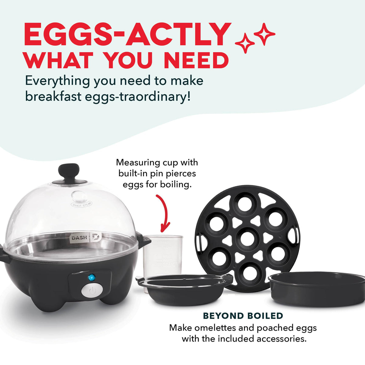 Dash Rapid Egg Cooker - Boiler, Poacher & Steamer - Includes Measuring & Recipe Guide - Dishwasher Safe - BPA Free - Holds 7 Eggs, Black