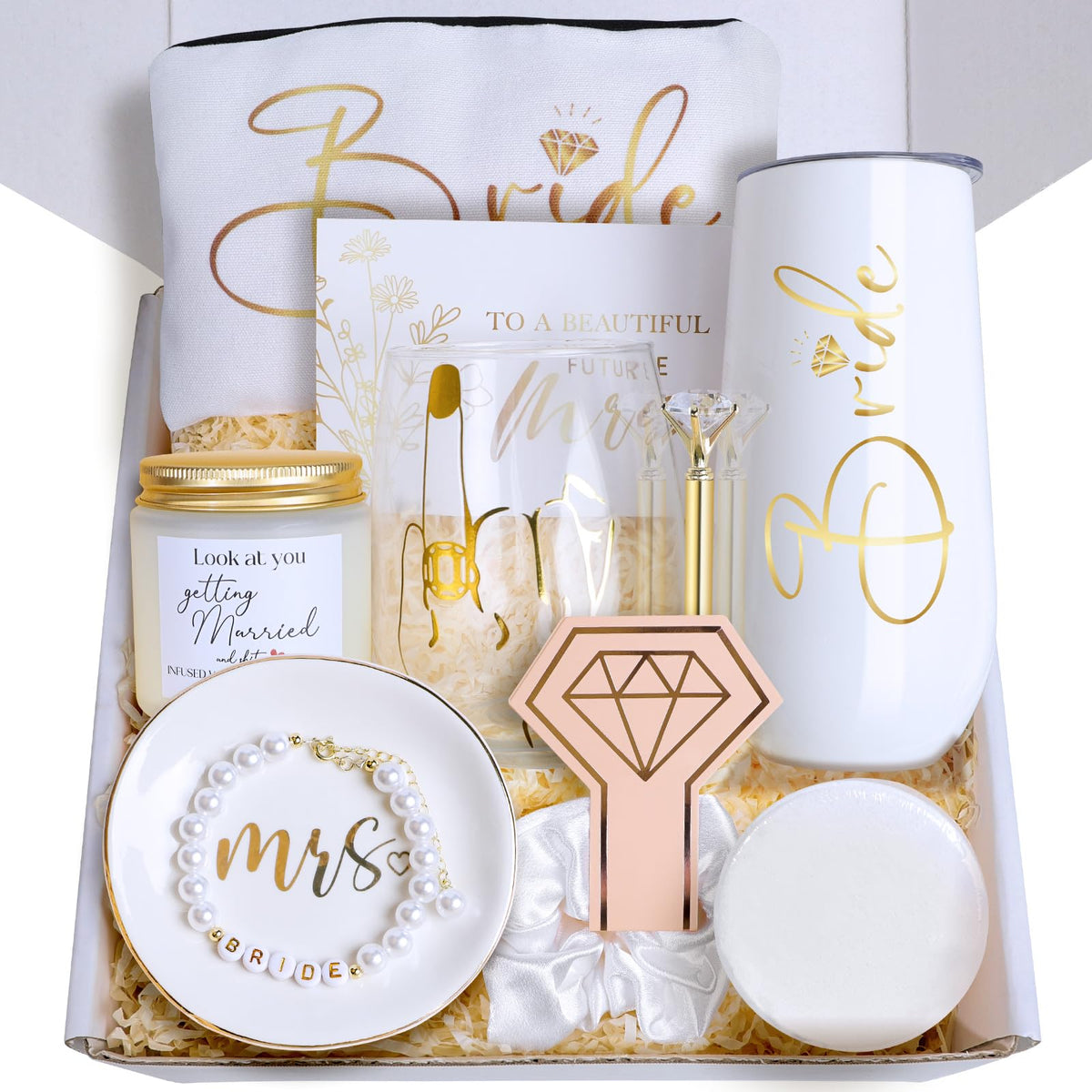 Bride To Be Gifts Box, Bridal Shower Gifts, Bachelorette Engagement Wedding Gift Basket for Bride, Unique Bachelor Party Fiancee Gift for Women, Future Mrs Newly Engaged Bachelorette Party Favors