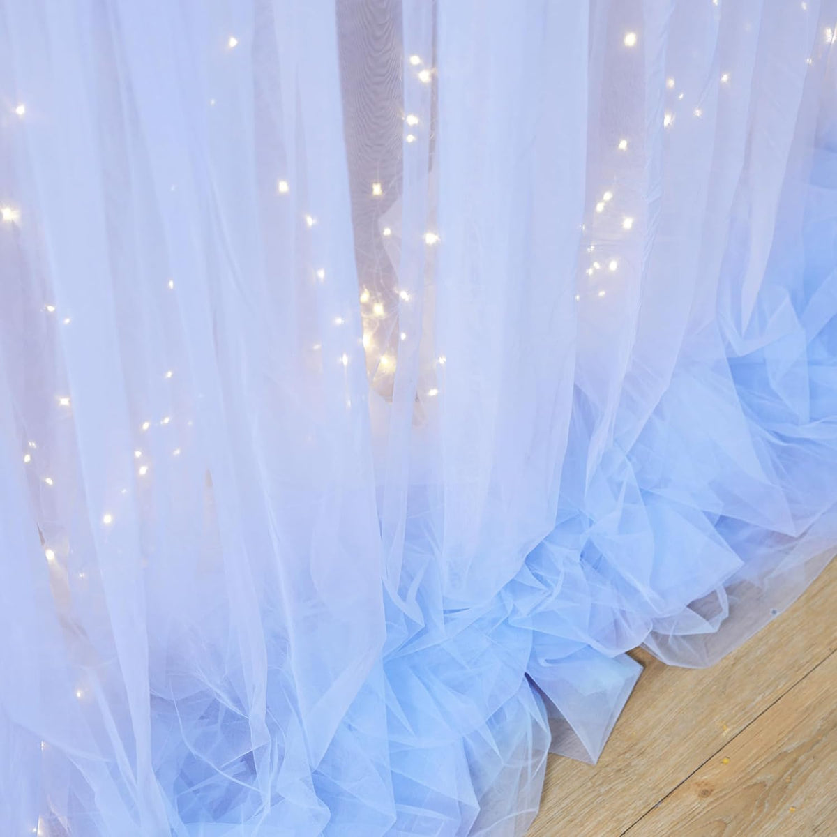 Suppromo 2 510ft Baby Blue Backdrop Curtains with Lights String for Baby Shower Parties Panels Sheer Tulle Backdrop