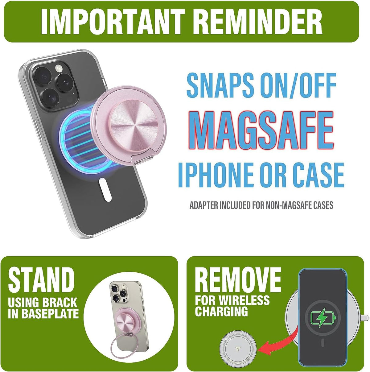 Baiwryxl Cell Phone Grip for Magnetic with Kickstand, Secure Hold for iPhone Magnetic Cases, Adjustable Foldable
