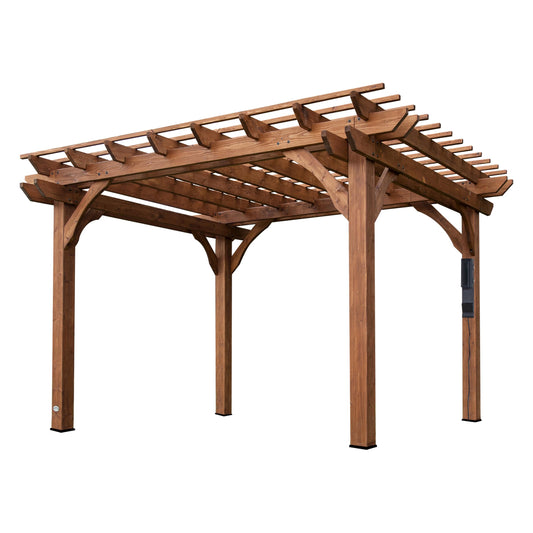 Backyard Discovery Beaumont 12' x 10' Traditional Cedar Wood Pergola Kit with Trellis Roof, All-Season Durability, High-Wind Rating, PowerPort, Shade for Outdoor Patio, Deck, Garden, and Entertaining
