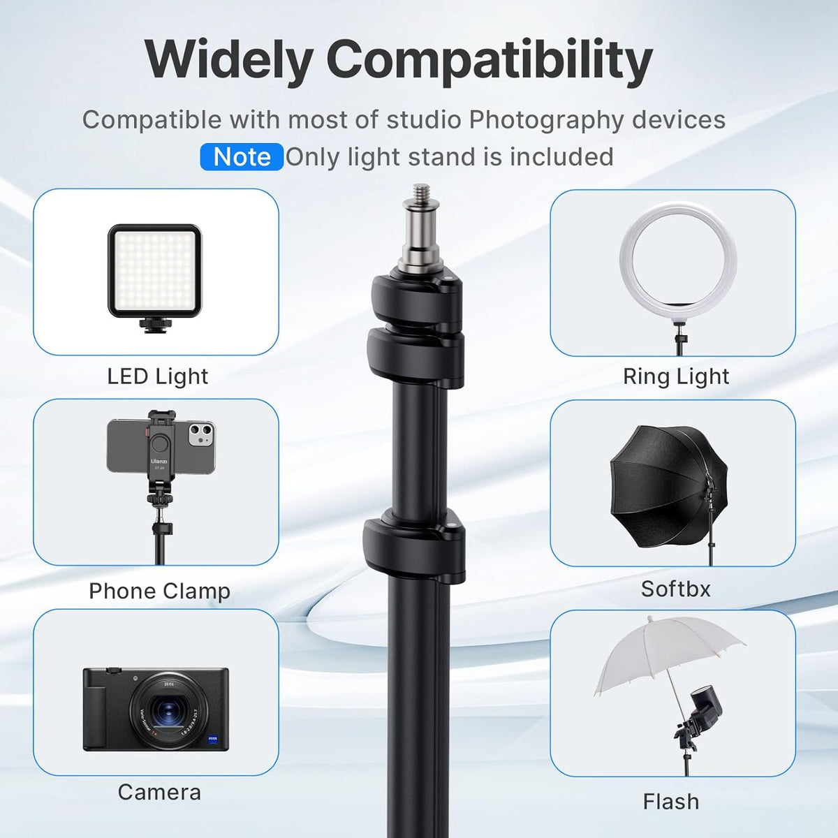 TT43 6.23ft Ulanzi Extendable Photography Light Stand, Adjustable Aluminum Tripod, Reversible Portable Studio Lighting