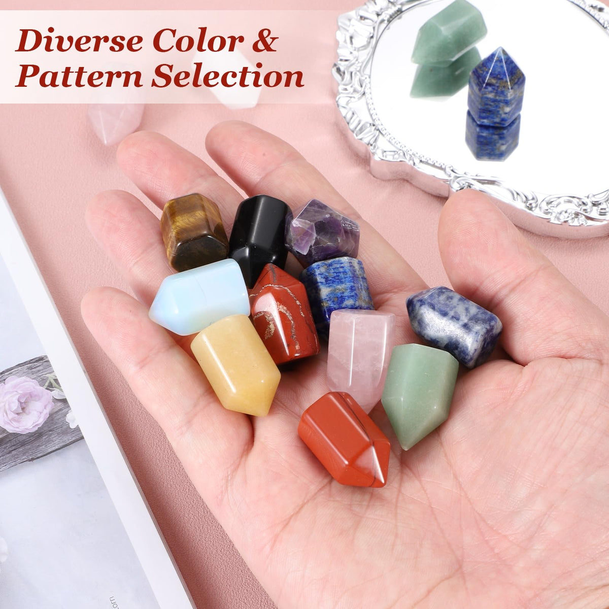 MECCANIXITY Crystals Wands Red Stone Hexagonal Faceted Single Points Towers Pocket Polished Stone Bulk for Energy Chakra Meditation Crystal Healing, 15 x 25mm (Deep Red),5Pcs