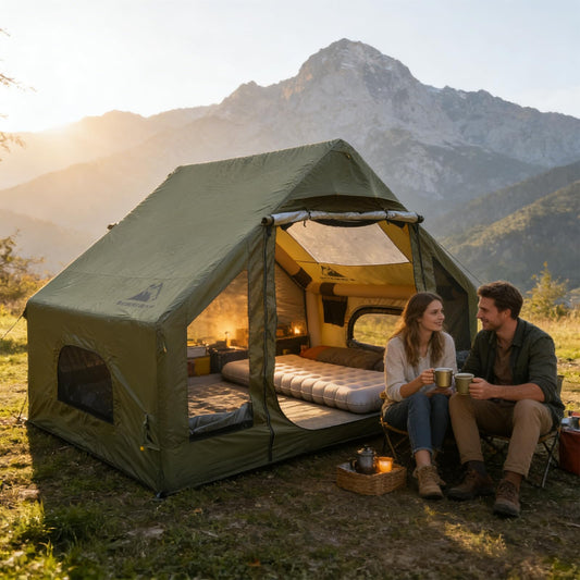 Romantic Camp Inflatable Camping Tent for 4-6 Person, Waterproof Blow up Tent with Pump, 4-Season Hot Tent for Camping & Hiking