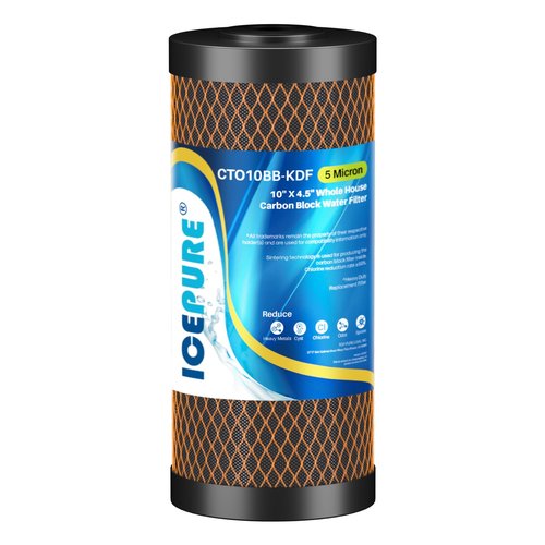 ICEPURE 5 Micron 4.5" x 10" CTO10BB-KDF Whole House Water Filter Coconut Shell Activated Carbon and KDF Replacement Cartridge Heavy Metal Removal Filter, 1PACK